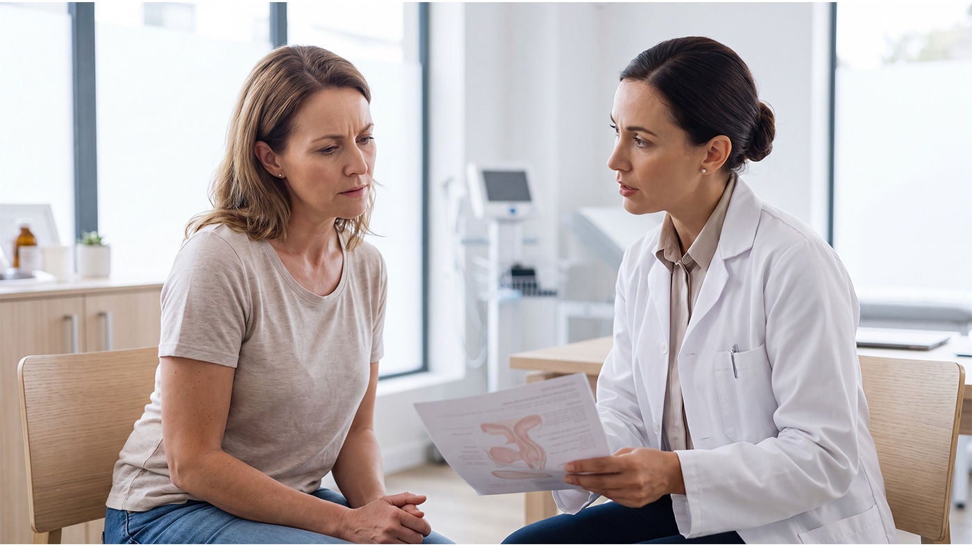  Doctor showing  document to a female patient